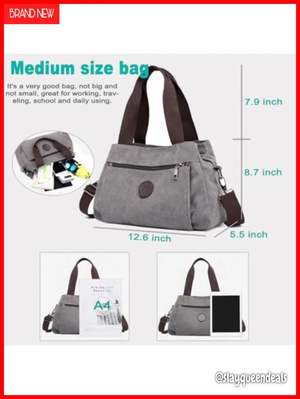 Canvas Hobo Crossbody Bag with Multi Compartments Women's